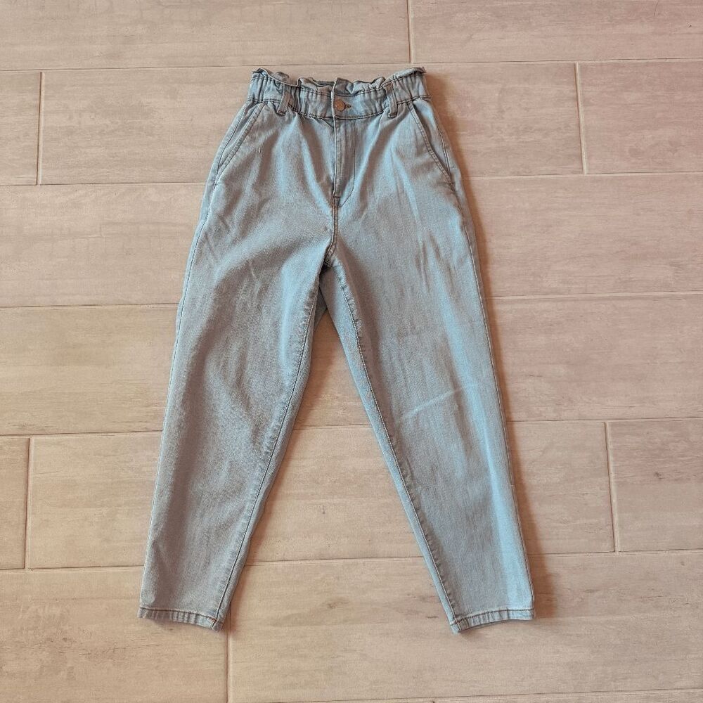 No Boundaries Baggy Paperbag Jeans High-Rise Elastic Waistband Light Wash Medium